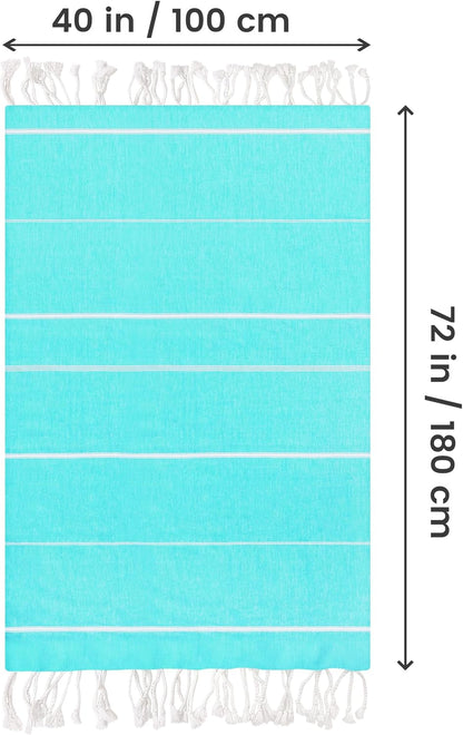 Pack of 2 Turkish Beach Towel, 40 by 72 Inches, Oversized 100% Cotton, Sand Free Lightweight Absorbent Quick-Dry Beach Blanket, Extra Large Turkish Bath Towels for Travel and Pool, Aqua