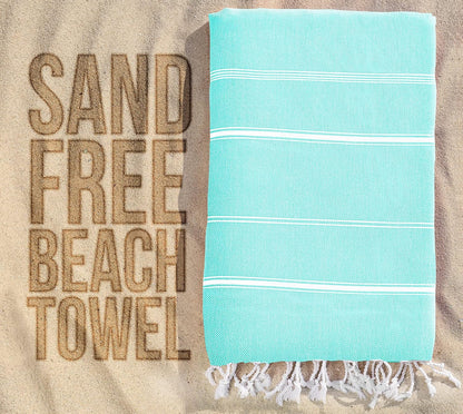 Pack of 2 Turkish Beach Towel, 40 by 72 Inches, Oversized 100% Cotton, Sand Free Lightweight Absorbent Quick-Dry Beach Blanket, Extra Large Turkish Bath Towels for Travel and Pool, Aqua