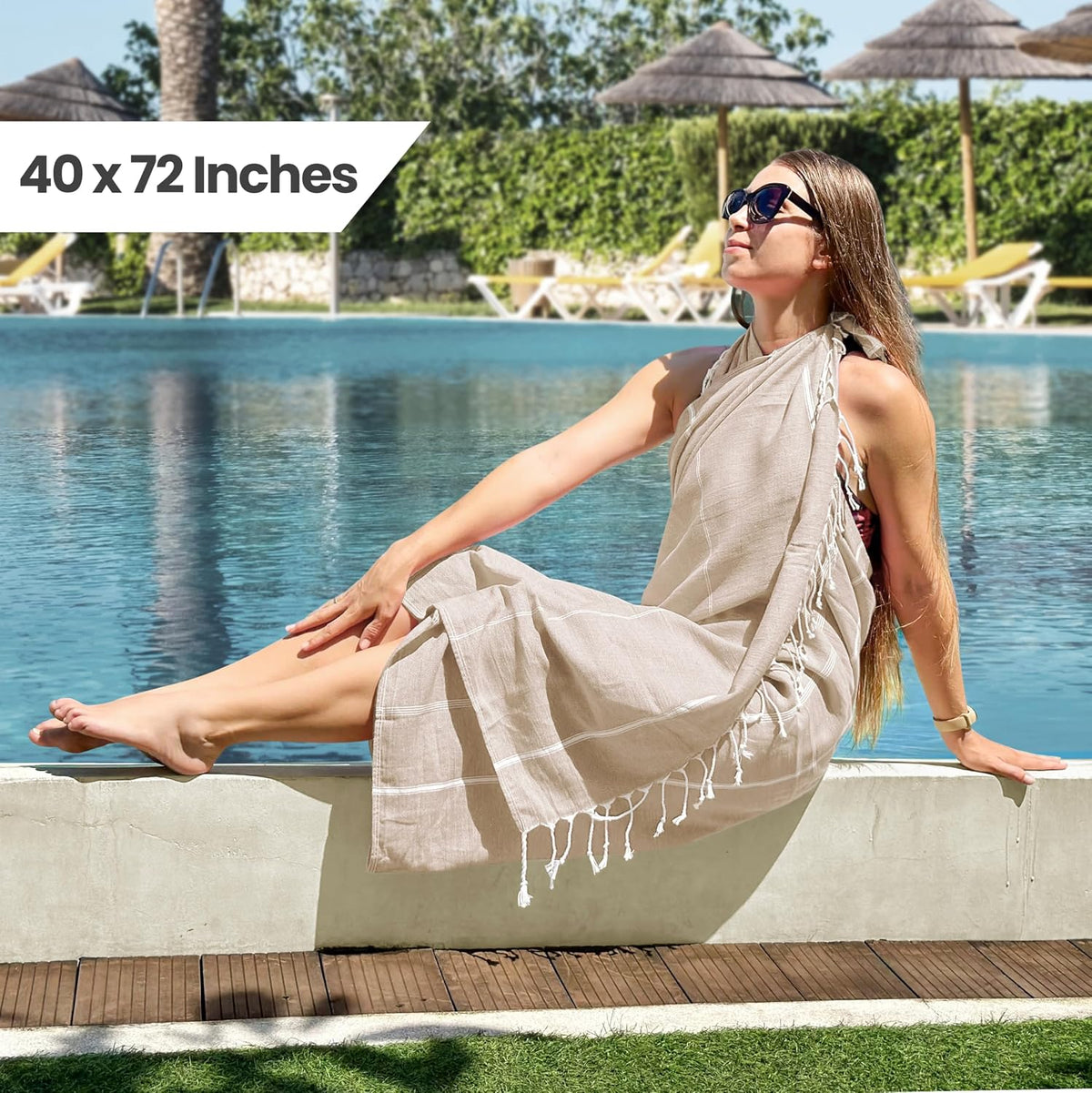 Pack of 2 Turkish Beach Towel, 40 by 72 Inches, Oversized 100% Cotton, Sand Free Lightweight Absorbent Quick-Dry Beach Blanket, Extra Large Turkish Bath Towels for Travel and Pool, Aqua