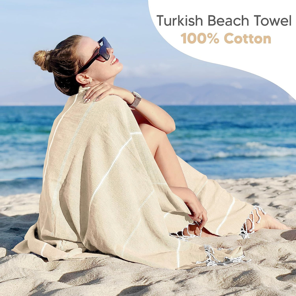 Pack of 2 Turkish Beach Towel, 40 by 72 Inches, Oversized 100% Cotton, Sand Free Lightweight Absorbent Quick-Dry Beach Blanket, Extra Large Turkish Bath Towels for Travel and Pool, Aqua