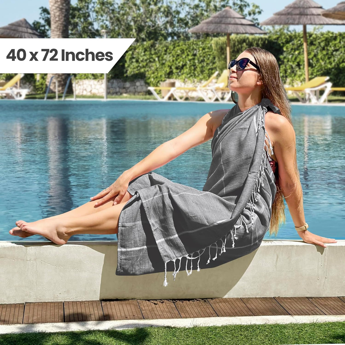 Pack of 2 Turkish Beach Towel, 40 by 72 Inches, Oversized 100% Cotton, Sand Free Lightweight Absorbent Quick-Dry Beach Blanket, Extra Large Turkish Bath Towels for Travel and Pool, Aqua