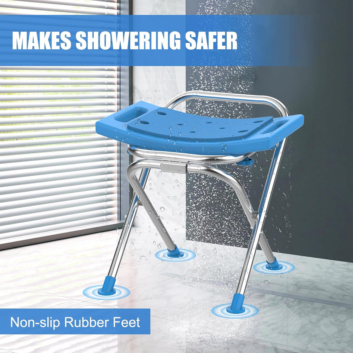 Folding Shower Chair Seat, 17.5" Stainless Steel Small Shower Chair for Inside Shower with Pad, 400lbs Portable Travel Shower Stool, Safety Anti-Slip Bath Chair for Seniors, Disabled, Gray