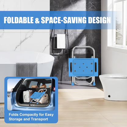 Folding Shower Chair Seat, 17.5" Stainless Steel Small Shower Chair for Inside Shower with Pad, 400lbs Portable Travel Shower Stool, Safety Anti-Slip Bath Chair for Seniors, Disabled, Gray