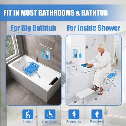 Folding Shower Chair Seat, 17.5" Stainless Steel Small Shower Chair for Inside Shower with Pad, 400lbs Portable Travel Shower Stool, Safety Anti-Slip Bath Chair for Seniors, Disabled, Gray