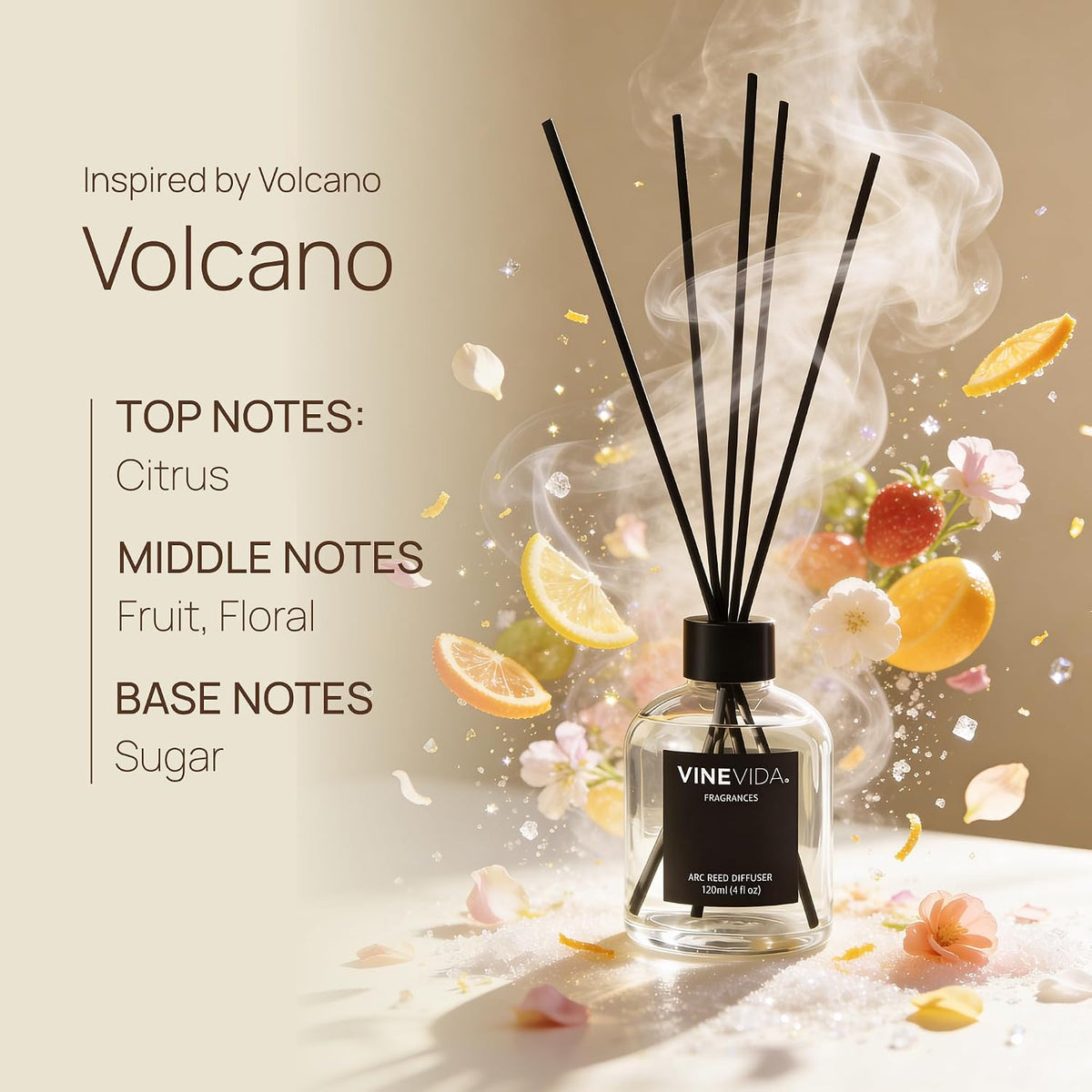 Reed Diffuser Volcano | Diffuser Reed for Home & Bathroom | Long-Lasting Scent Sticks Set | Oil Stick Diffuser | Bathroom Scent