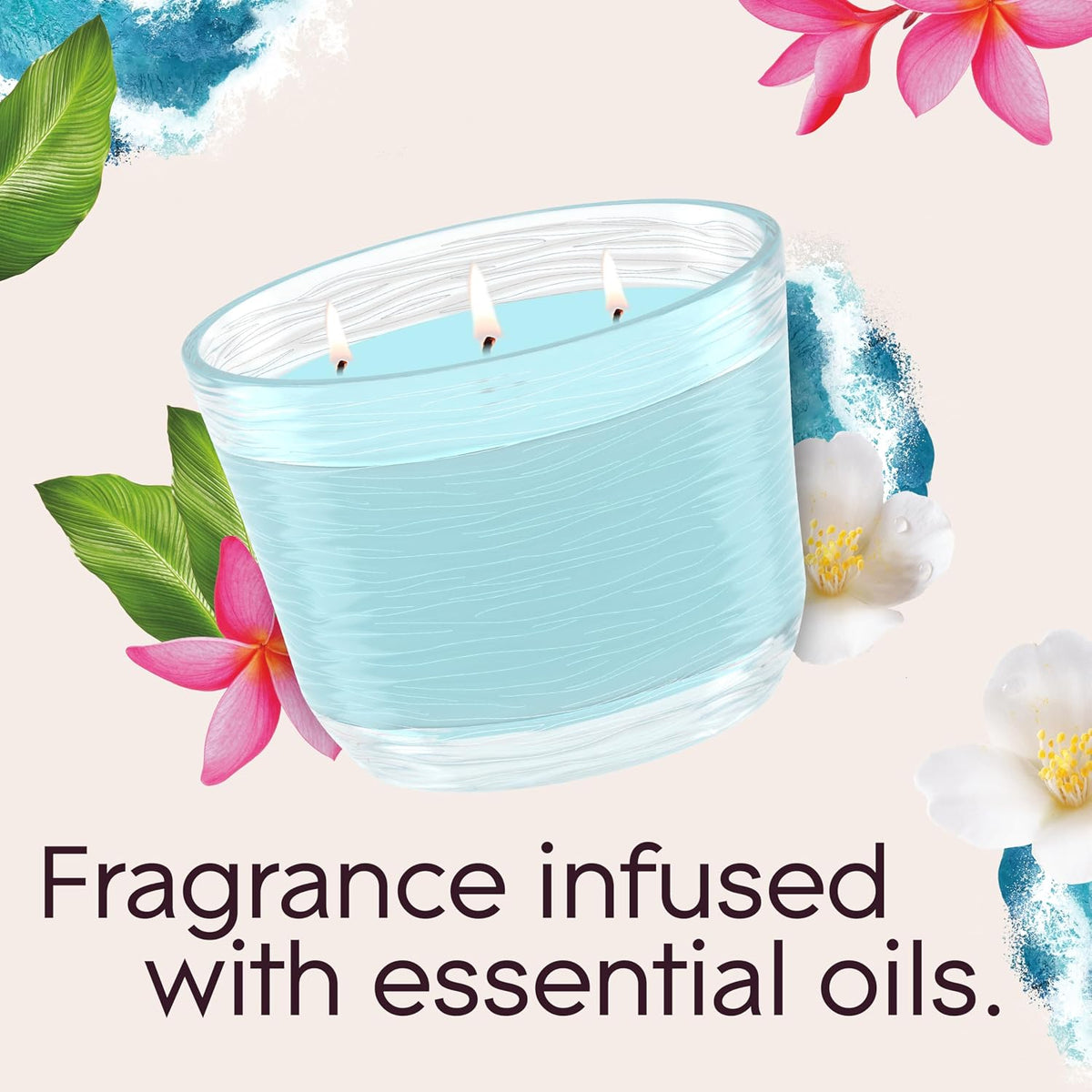 Candle Aqua Waves, Fragrance Infused with Essential Oils, Air Freshener, 3-Wick Candle, 6.8 Oz, 3 Count