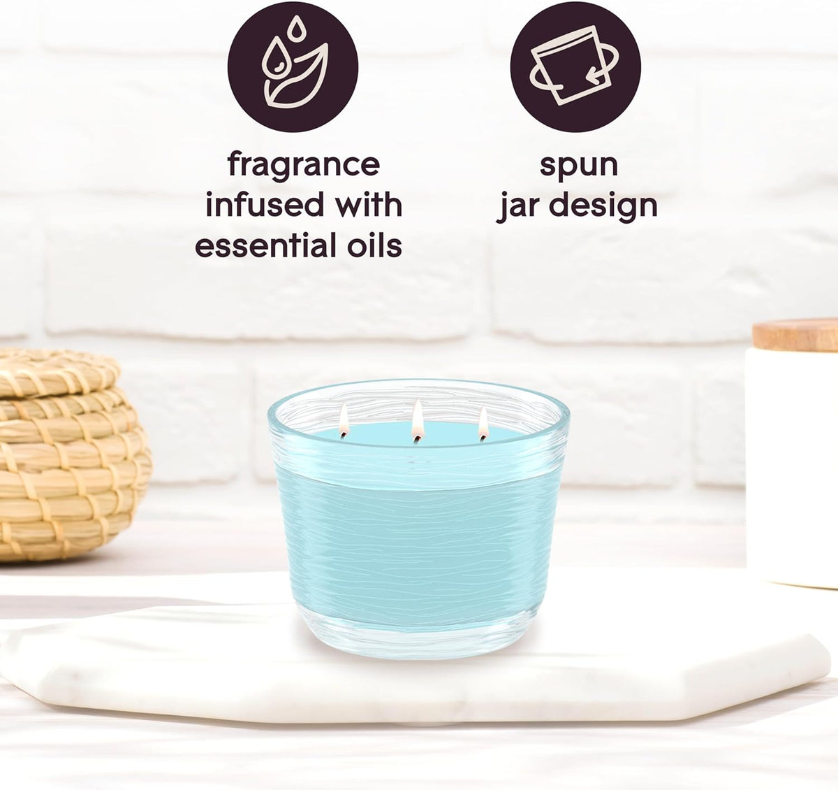 Candle Aqua Waves, Fragrance Infused with Essential Oils, Air Freshener, 3-Wick Candle, 6.8 Oz, 3 Count