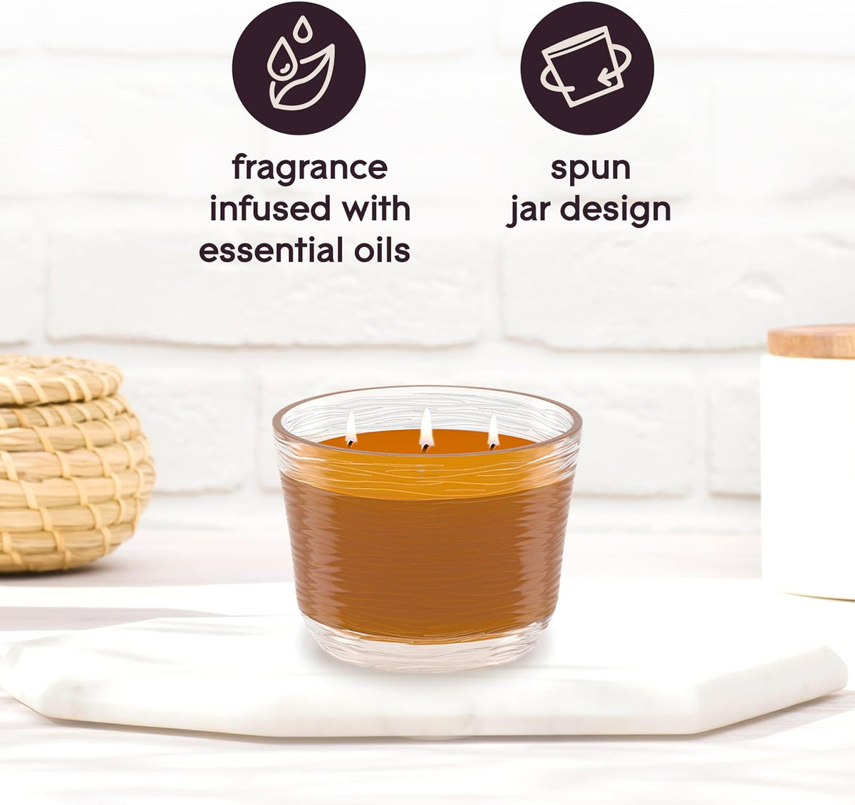 Candle Aqua Waves, Fragrance Infused with Essential Oils, Air Freshener, 3-Wick Candle, 6.8 Oz, 3 Count