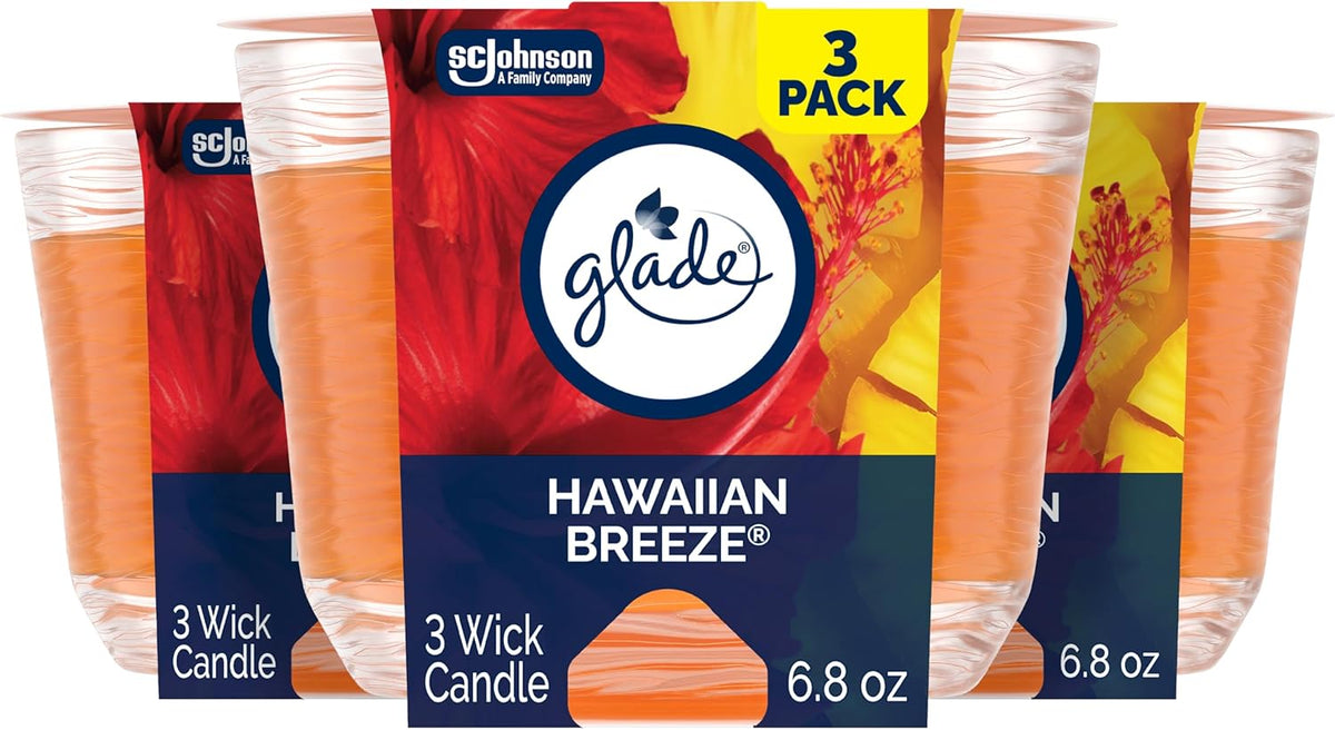 Candle Aqua Waves, Fragrance Infused with Essential Oils, Air Freshener, 3-Wick Candle, 6.8 Oz, 3 Count