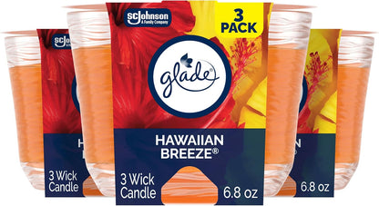 Candle Aqua Waves, Fragrance Infused with Essential Oils, Air Freshener, 3-Wick Candle, 6.8 Oz, 3 Count