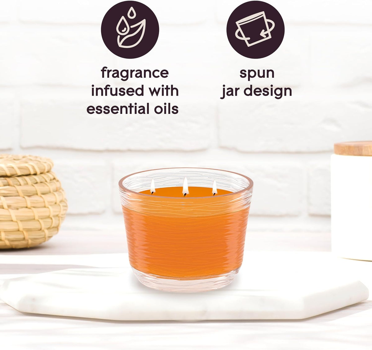 Candle Aqua Waves, Fragrance Infused with Essential Oils, Air Freshener, 3-Wick Candle, 6.8 Oz, 3 Count