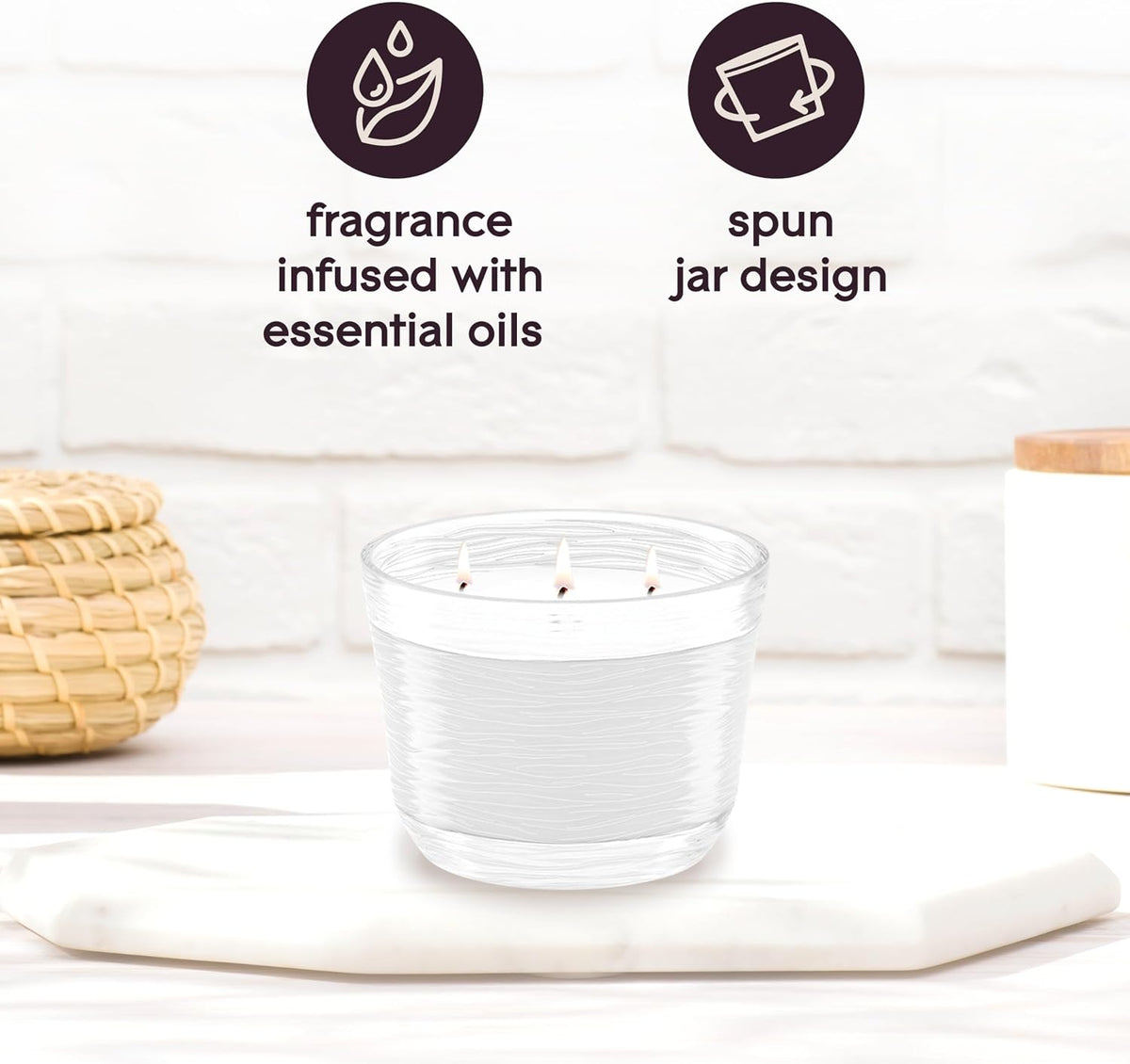 Candle Aqua Waves, Fragrance Infused with Essential Oils, Air Freshener, 3-Wick Candle, 6.8 Oz, 3 Count
