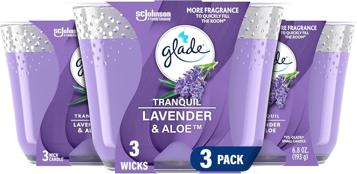 Candle Aqua Waves, Fragrance Infused with Essential Oils, Air Freshener, 3-Wick Candle, 6.8 Oz, 3 Count