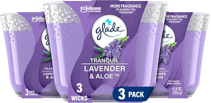 Candle Aqua Waves, Fragrance Infused with Essential Oils, Air Freshener, 3-Wick Candle, 6.8 Oz, 3 Count
