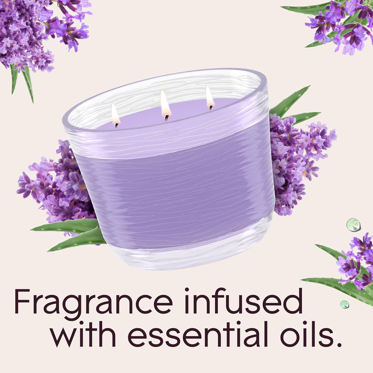 Candle Aqua Waves, Fragrance Infused with Essential Oils, Air Freshener, 3-Wick Candle, 6.8 Oz, 3 Count