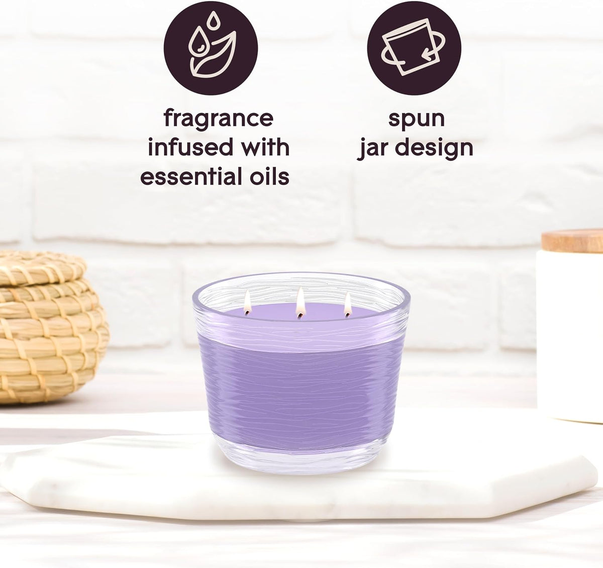 Candle Aqua Waves, Fragrance Infused with Essential Oils, Air Freshener, 3-Wick Candle, 6.8 Oz, 3 Count