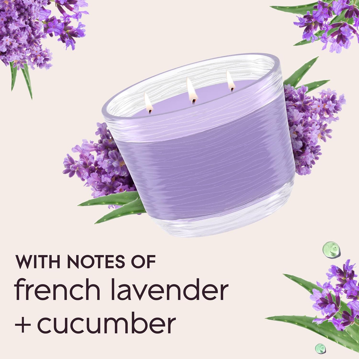 Candle Aqua Waves, Fragrance Infused with Essential Oils, Air Freshener, 3-Wick Candle, 6.8 Oz, 3 Count