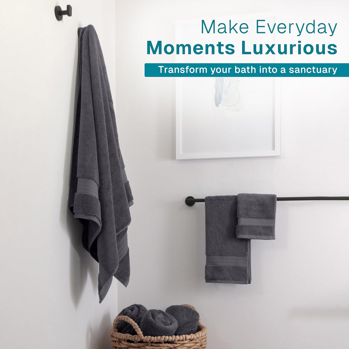 100% Organic Cotton Bath Towel Set of 6 700 GSM Hotel Premium Plush Absorbent Soft Durable Skin-Friendly Spa Quality Bathroom Comfort with 2 Bath 2 Hand Towels and 2 Wash Cloths Dark Grey
