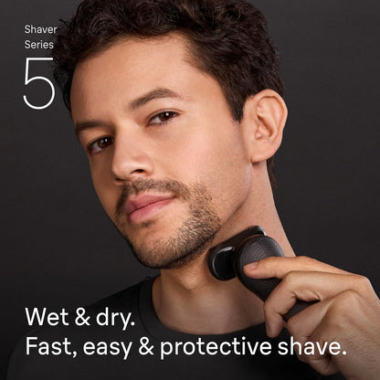 Series 5 Electric Shaver for Men, Wet & Dry Foil Razor, Precision Trimmer Attachment, Body Groomer Attachment, Charging Stand, Travel Case, Black 5155cs