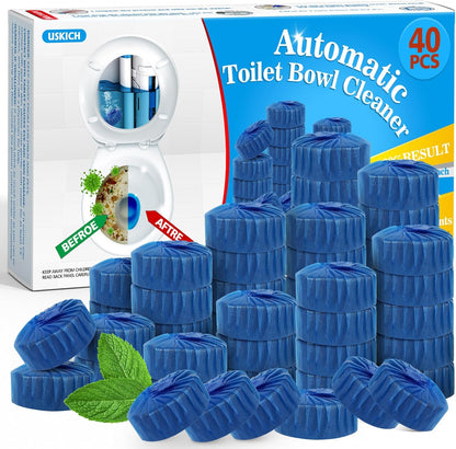 40 Pack Toilet Bowl Cleaner Tablets,Blue Automatic Toilet Tank Cleaners, Long-Lasting Household Toilet Cleaners,Toilet flush Cleaning & Deodorizer