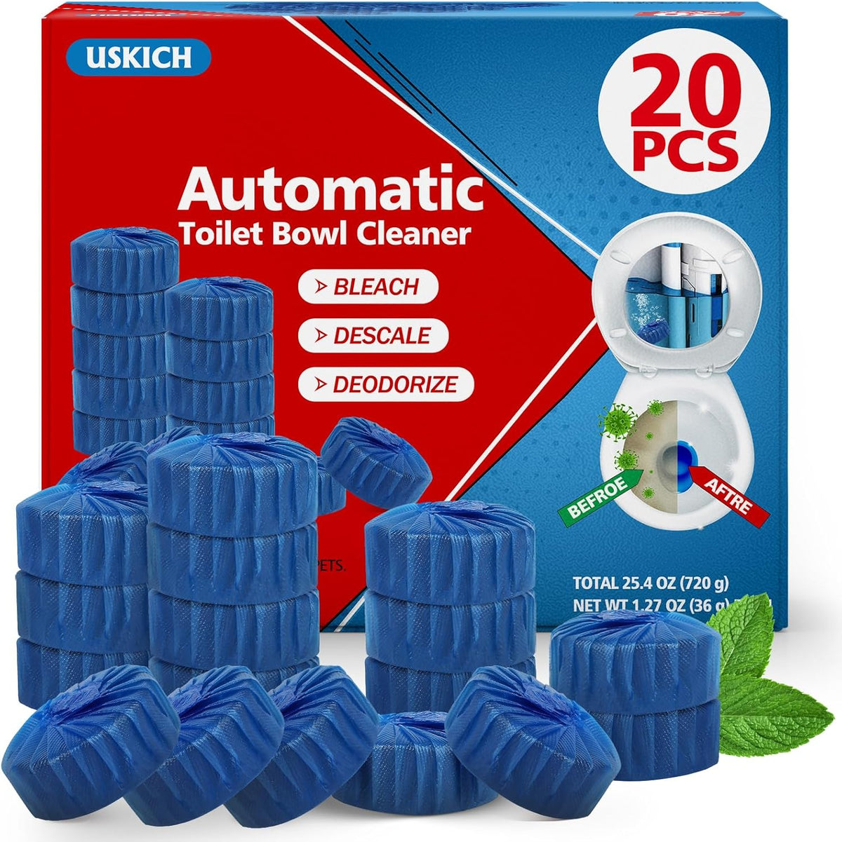 40 Pack Toilet Bowl Cleaner Tablets,Blue Automatic Toilet Tank Cleaners, Long-Lasting Household Toilet Cleaners,Toilet flush Cleaning & Deodorizer