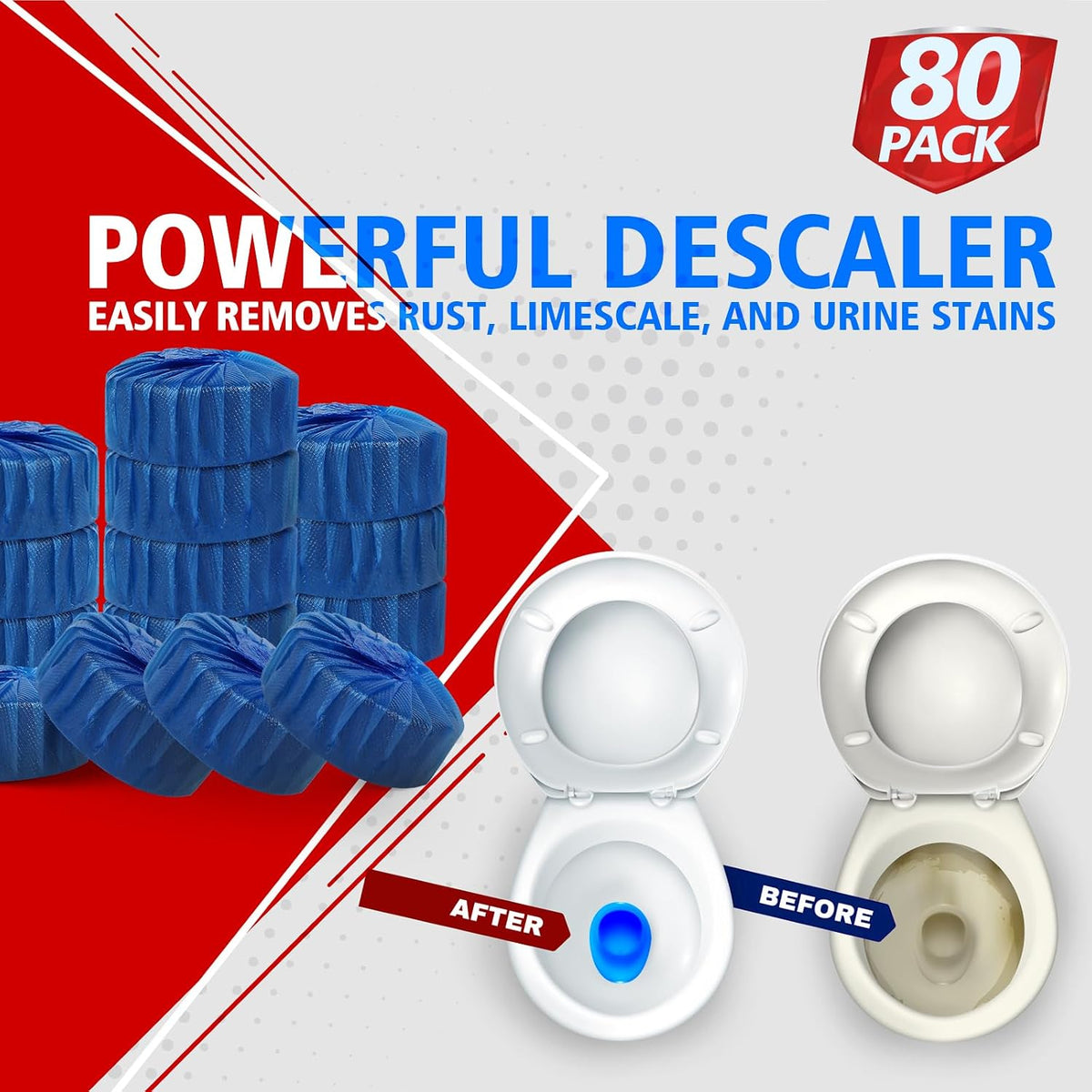 40 Pack Toilet Bowl Cleaner Tablets,Blue Automatic Toilet Tank Cleaners, Long-Lasting Household Toilet Cleaners,Toilet flush Cleaning & Deodorizer