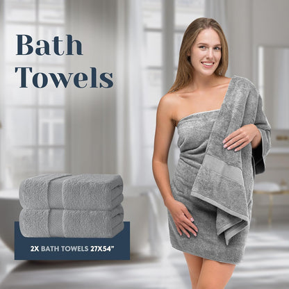 Luxury Bath Towel Set of 8 Pieces - 100% Turkish Cotton Highly Absorbent Towels for Bathroom, 2 Luxury Bath Towels 700GSM, 2 Hand Towels, 4 Washcloths, Forest Green