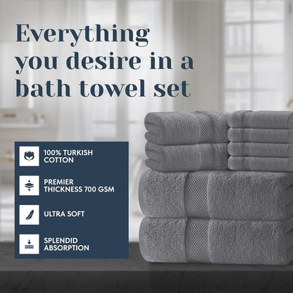 Luxury Bath Towel Set of 8 Pieces - 100% Turkish Cotton Highly Absorbent Towels for Bathroom, 2 Luxury Bath Towels 700GSM, 2 Hand Towels, 4 Washcloths, Forest Green