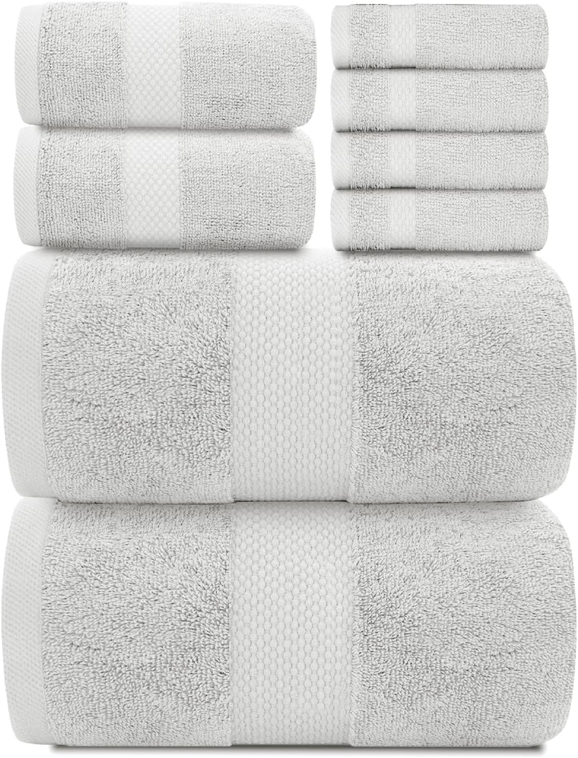 Luxury Bath Towel Set of 8 Pieces - 100% Turkish Cotton Highly Absorbent Towels for Bathroom, 2 Luxury Bath Towels 700GSM, 2 Hand Towels, 4 Washcloths, Forest Green