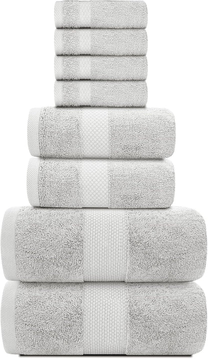 Luxury Bath Towel Set of 8 Pieces - 100% Turkish Cotton Highly Absorbent Towels for Bathroom, 2 Luxury Bath Towels 700GSM, 2 Hand Towels, 4 Washcloths, Forest Green