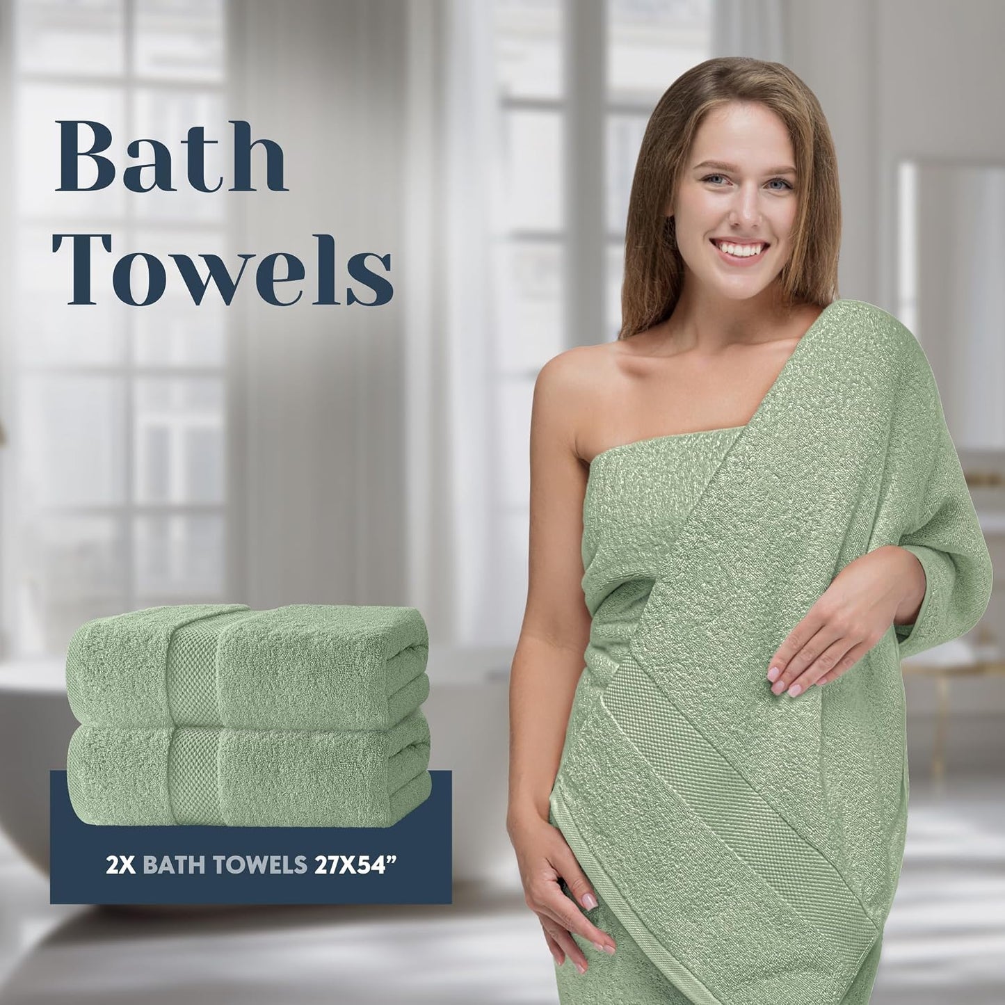 Luxury Bath Towel Set of 8 Pieces - 100% Turkish Cotton Highly Absorbent Towels for Bathroom, 2 Luxury Bath Towels 700GSM, 2 Hand Towels, 4 Washcloths, Forest Green