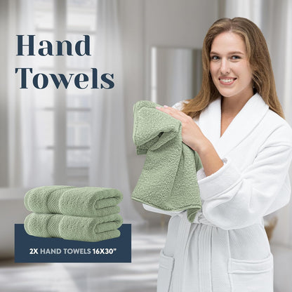 Luxury Bath Towel Set of 8 Pieces - 100% Turkish Cotton Highly Absorbent Towels for Bathroom, 2 Luxury Bath Towels 700GSM, 2 Hand Towels, 4 Washcloths, Forest Green