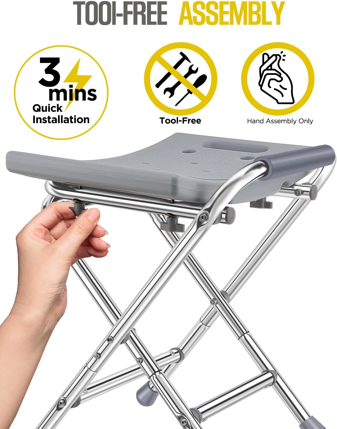 Folding Shower Chair for Inside Shower, Stainless Steel Frame