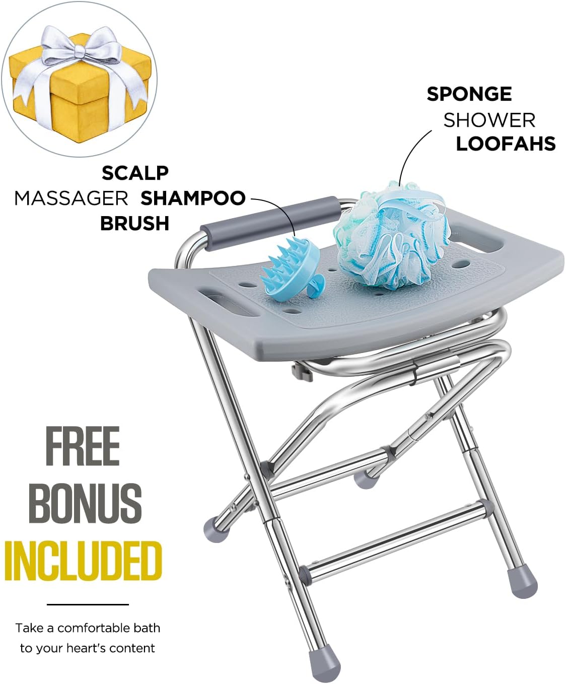 Folding Shower Chair for Inside Shower, Stainless Steel Frame