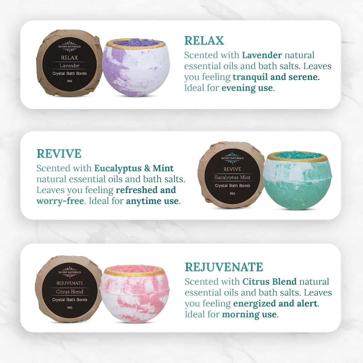 Crystal Bath Bombs Gift Set (6 Pack) – Aromatherapy Geode Fizzies with Nourishing Bath Salts – Lavender, Eucalyptus Mint & Citrus – Spa Gifts for Women, Relaxation & Moisturizing