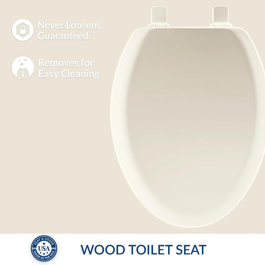 Cameron Biscuit Toilet Seat, Non Slip Heavy Duty Wood, Easy Clean, Made in USA, Round