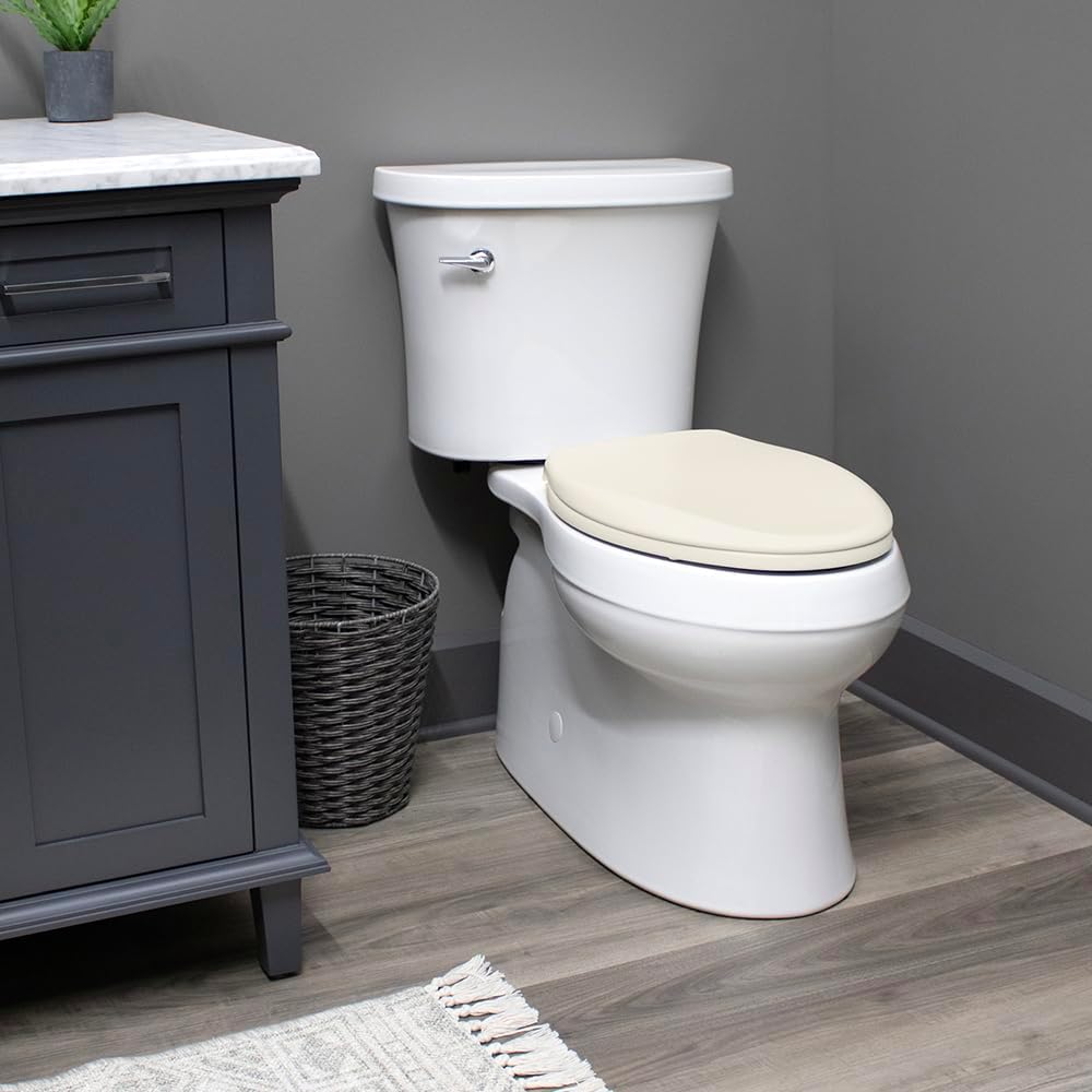 Cameron Biscuit Toilet Seat, Non Slip Heavy Duty Wood, Easy Clean, Made in USA, Round