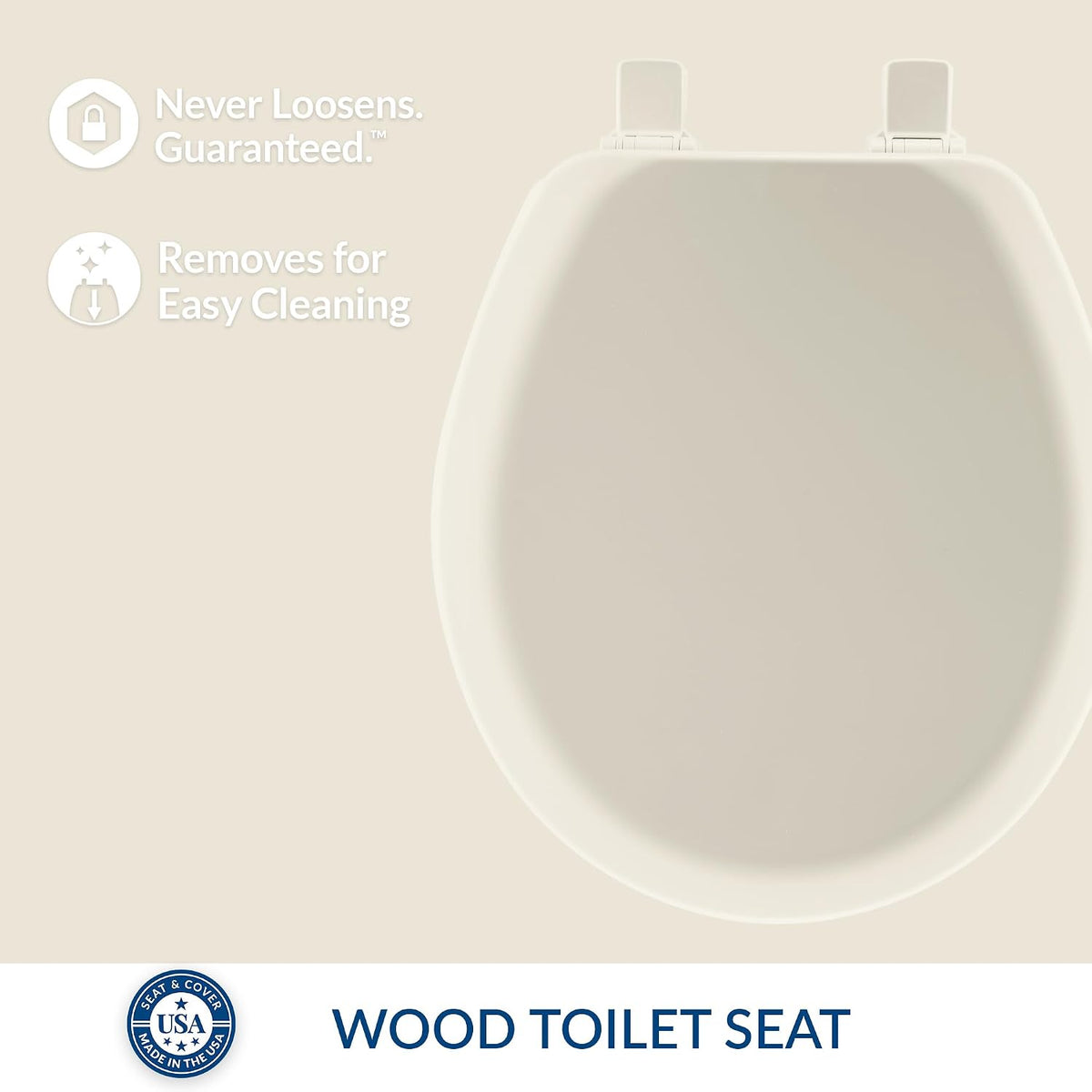 Cameron Biscuit Toilet Seat, Non Slip Heavy Duty Wood, Easy Clean, Made in USA, Round