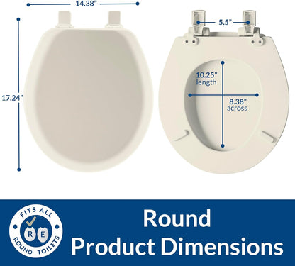 Cameron Biscuit Toilet Seat, Non Slip Heavy Duty Wood, Easy Clean, Made in USA, Round