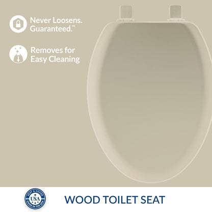 Cameron Biscuit Toilet Seat, Non Slip Heavy Duty Wood, Easy Clean, Made in USA, Round