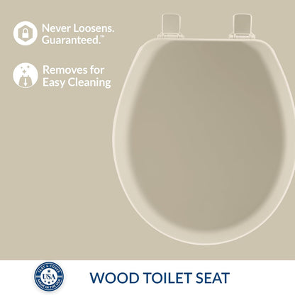 Cameron Biscuit Toilet Seat, Non Slip Heavy Duty Wood, Easy Clean, Made in USA, Round