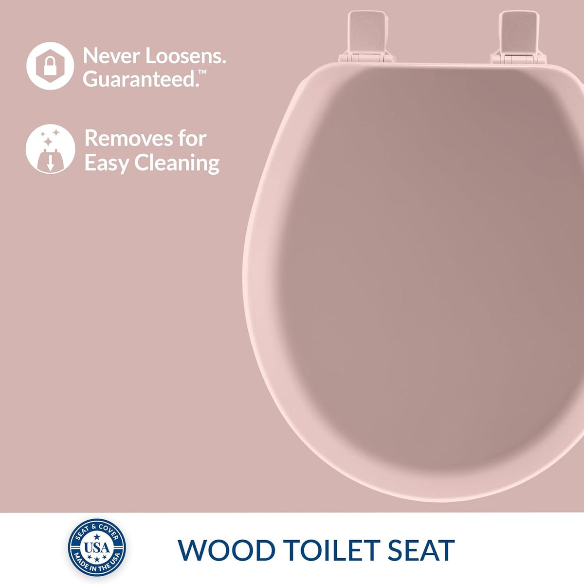 Cameron Biscuit Toilet Seat, Non Slip Heavy Duty Wood, Easy Clean, Made in USA, Round