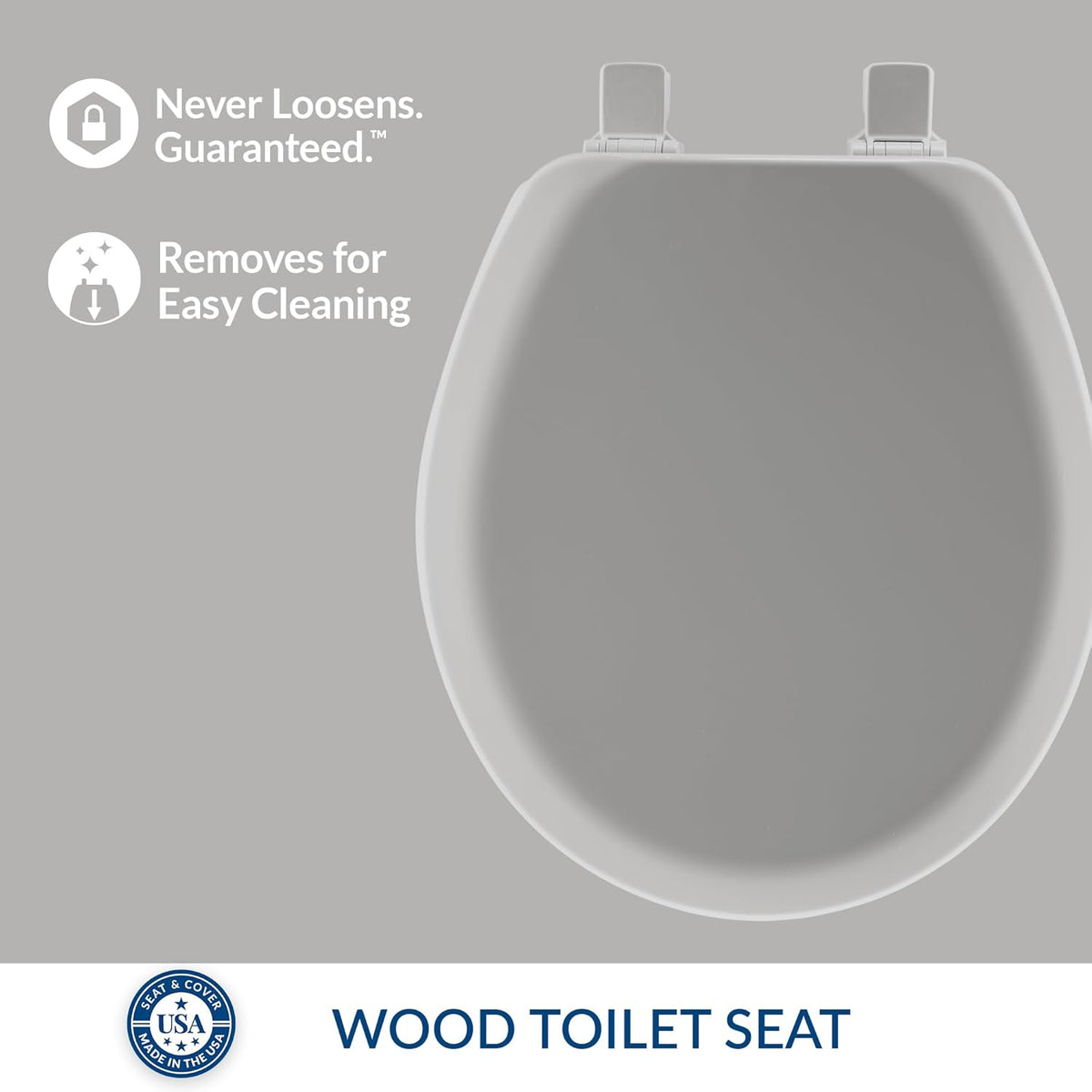 Cameron Biscuit Toilet Seat, Non Slip Heavy Duty Wood, Easy Clean, Made in USA, Round