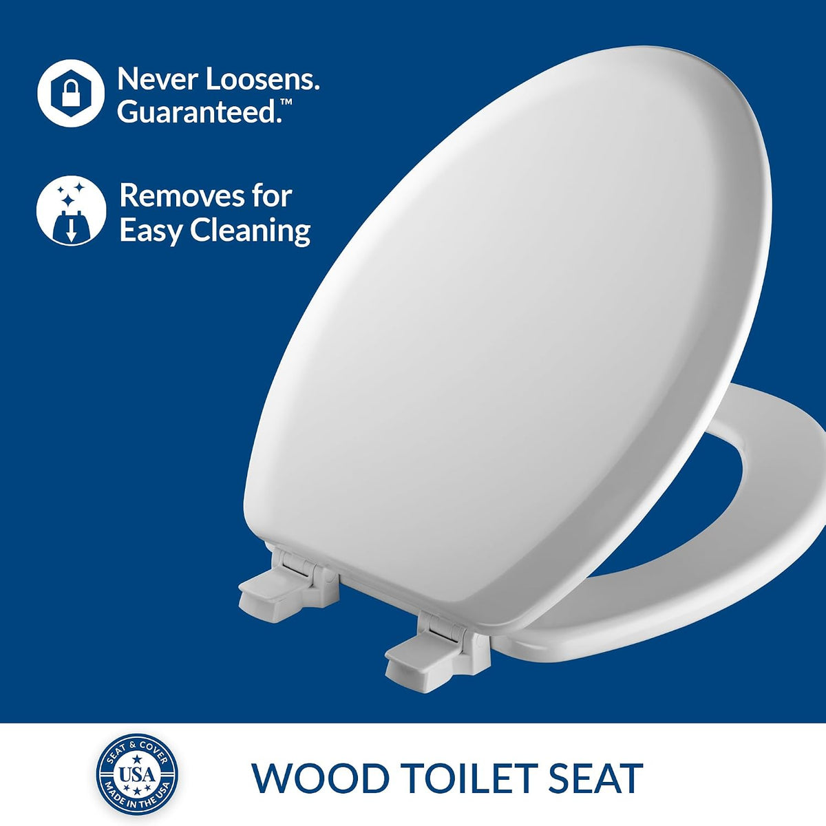 Cameron Biscuit Toilet Seat, Non Slip Heavy Duty Wood, Easy Clean, Made in USA, Round