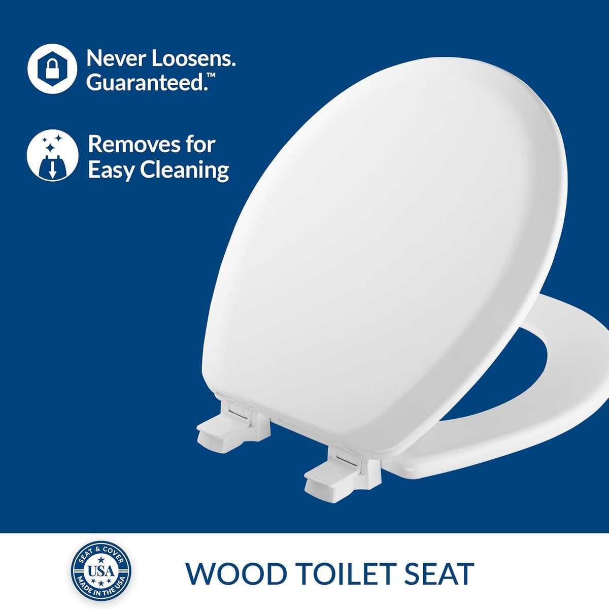 Cameron Biscuit Toilet Seat, Non Slip Heavy Duty Wood, Easy Clean, Made in USA, Round