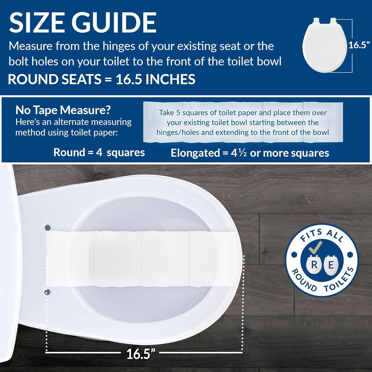 Cameron Biscuit Toilet Seat, Non Slip Heavy Duty Wood, Easy Clean, Made in USA, Round