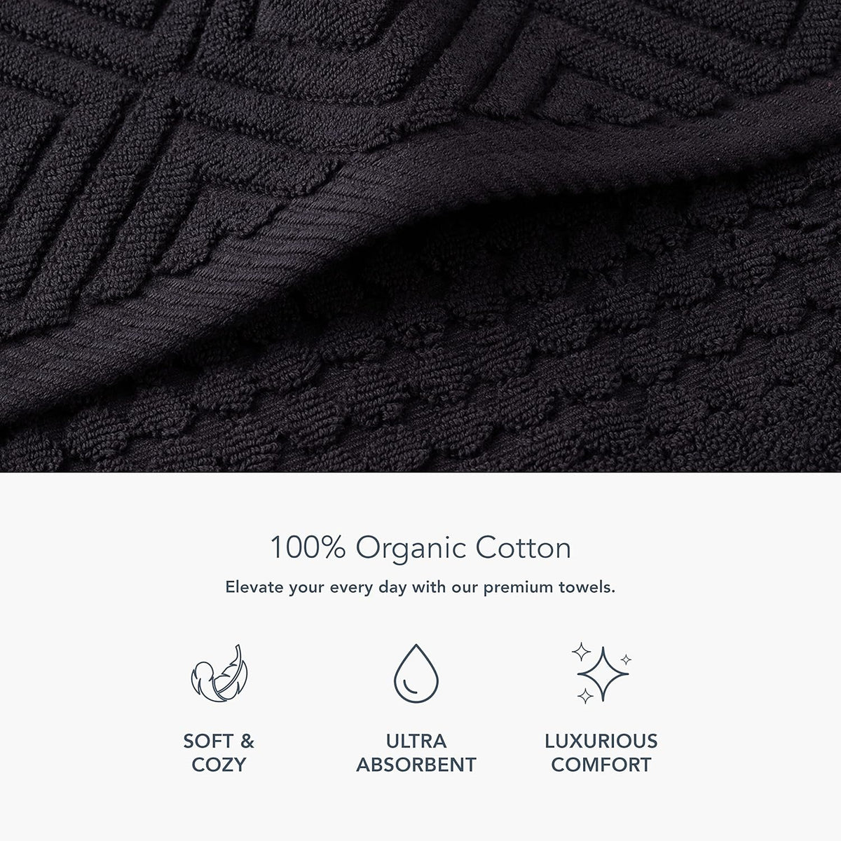 Texere 100% Organic Cotton Jacquard 650 GSM Premium Bath Towel Sets - Extra Absorbent Quick Dry and Plush, 2 Large Bath Towels, 2 Hand Towels, 2 Washcloths (Cable, Birch, 6 Piece)