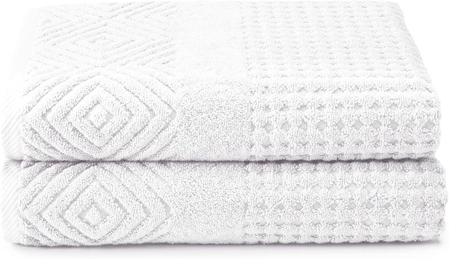 Texere 100% Organic Cotton Jacquard 650 GSM Premium Bath Towel Sets - Extra Absorbent Quick Dry and Plush, 2 Large Bath Towels, 2 Hand Towels, 2 Washcloths (Cable, Birch, 6 Piece)