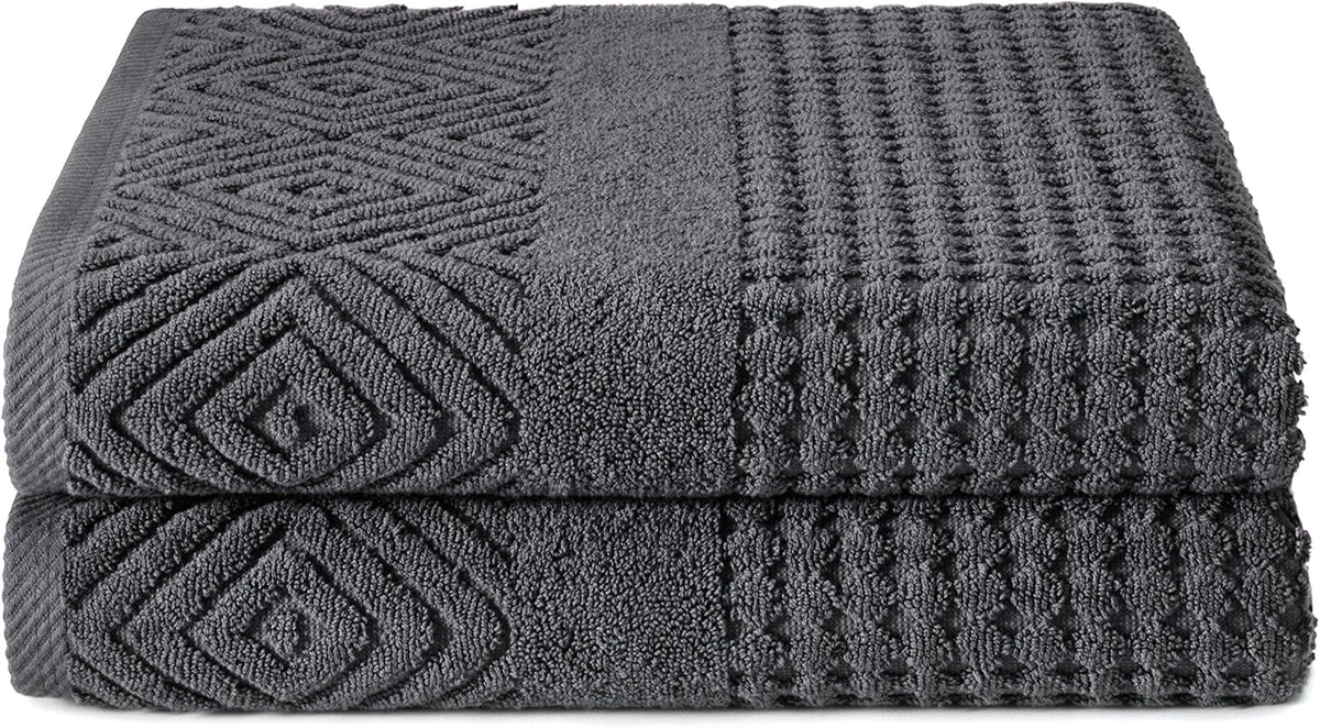 Texere 100% Organic Cotton Jacquard 650 GSM Premium Bath Towel Sets - Extra Absorbent Quick Dry and Plush, 2 Large Bath Towels, 2 Hand Towels, 2 Washcloths (Cable, Birch, 6 Piece)