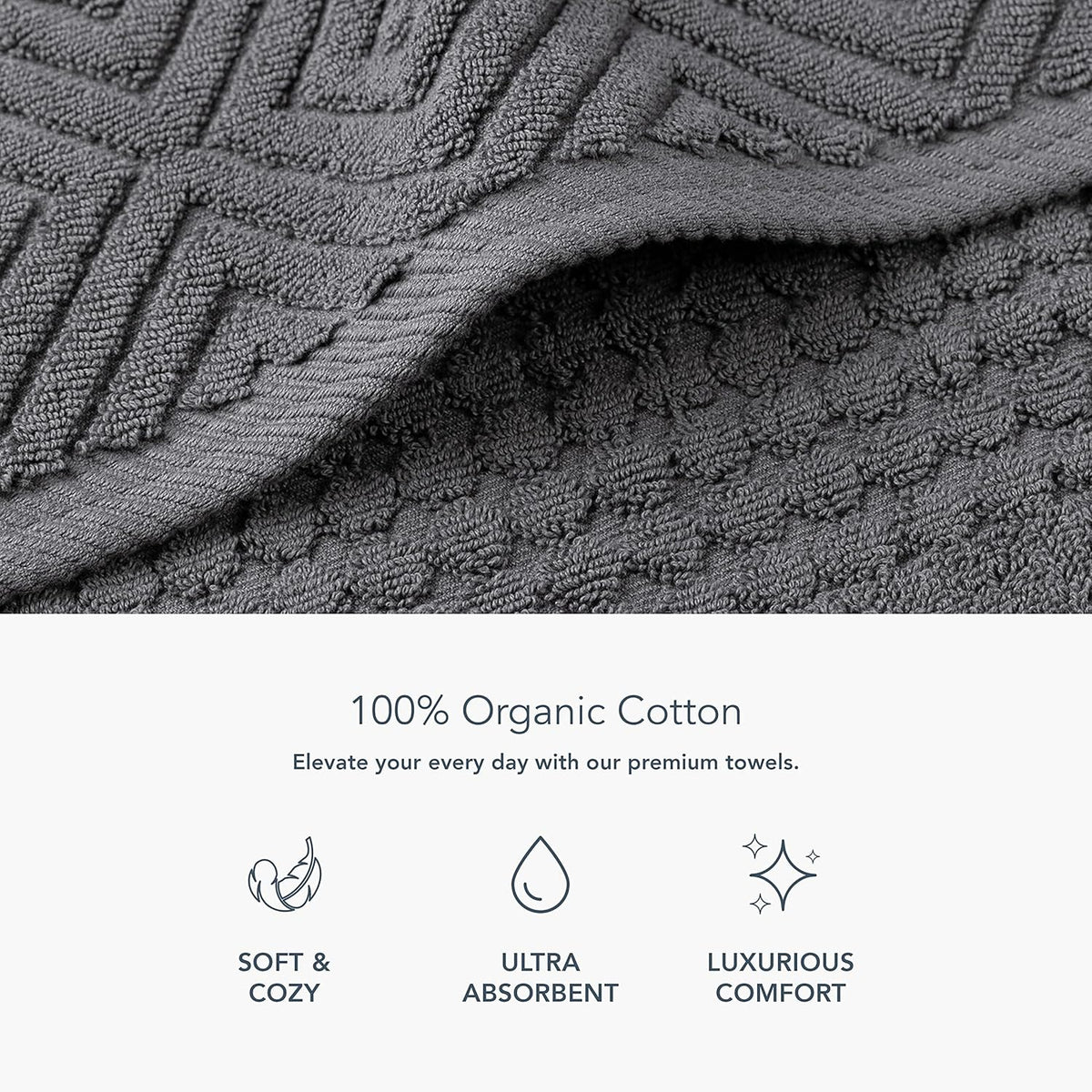 Texere 100% Organic Cotton Jacquard 650 GSM Premium Bath Towel Sets - Extra Absorbent Quick Dry and Plush, 2 Large Bath Towels, 2 Hand Towels, 2 Washcloths (Cable, Birch, 6 Piece)
